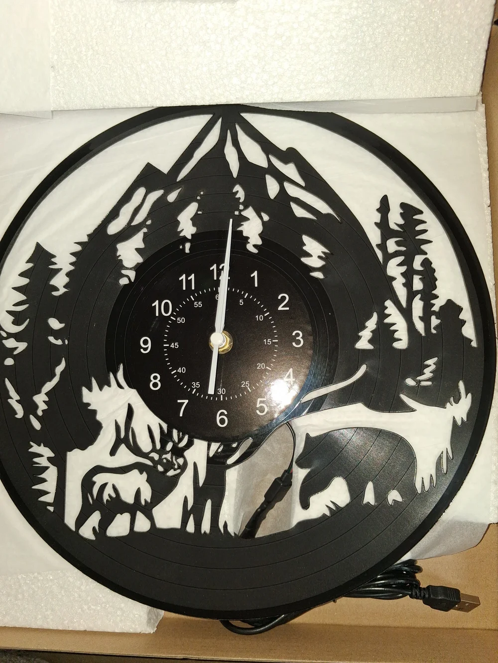 Retro Record Black Mountain Wildlife Vinyl Wall Clock - Home Wall Decor